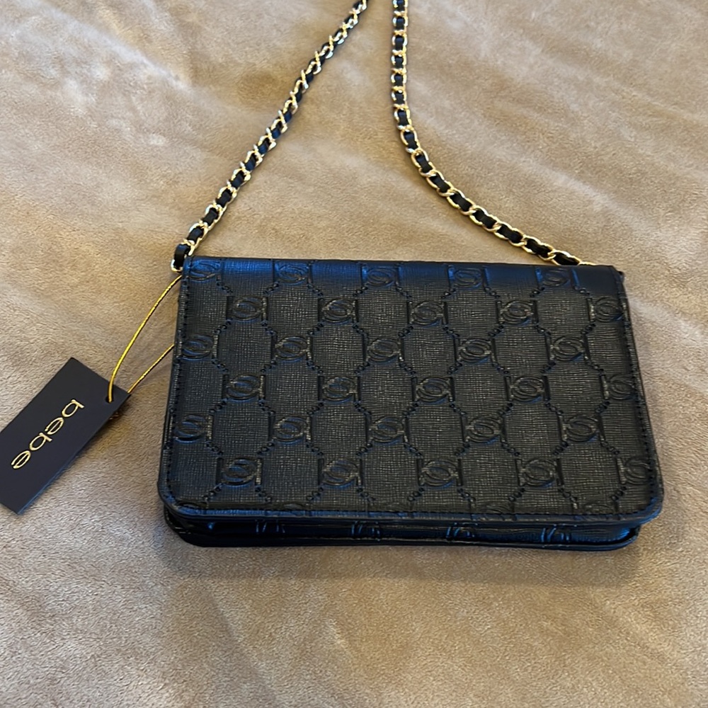 Brand NEW Bebe Alana embossed saffiano crossbody black purse